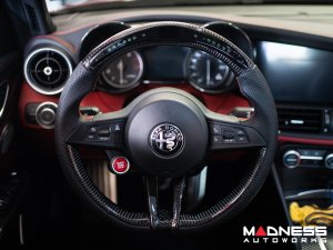 Alfa Romeo Giulia Steering Wheel - Carbon Fiber - w/ LED Functions - Perforated Leather - Non QV Models